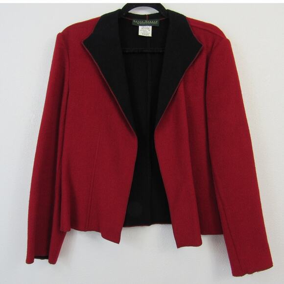 Harve Benard Size 14 Open Front Wool Blend Blazer Jacket Red and Black Collared - Picture 1 of 6